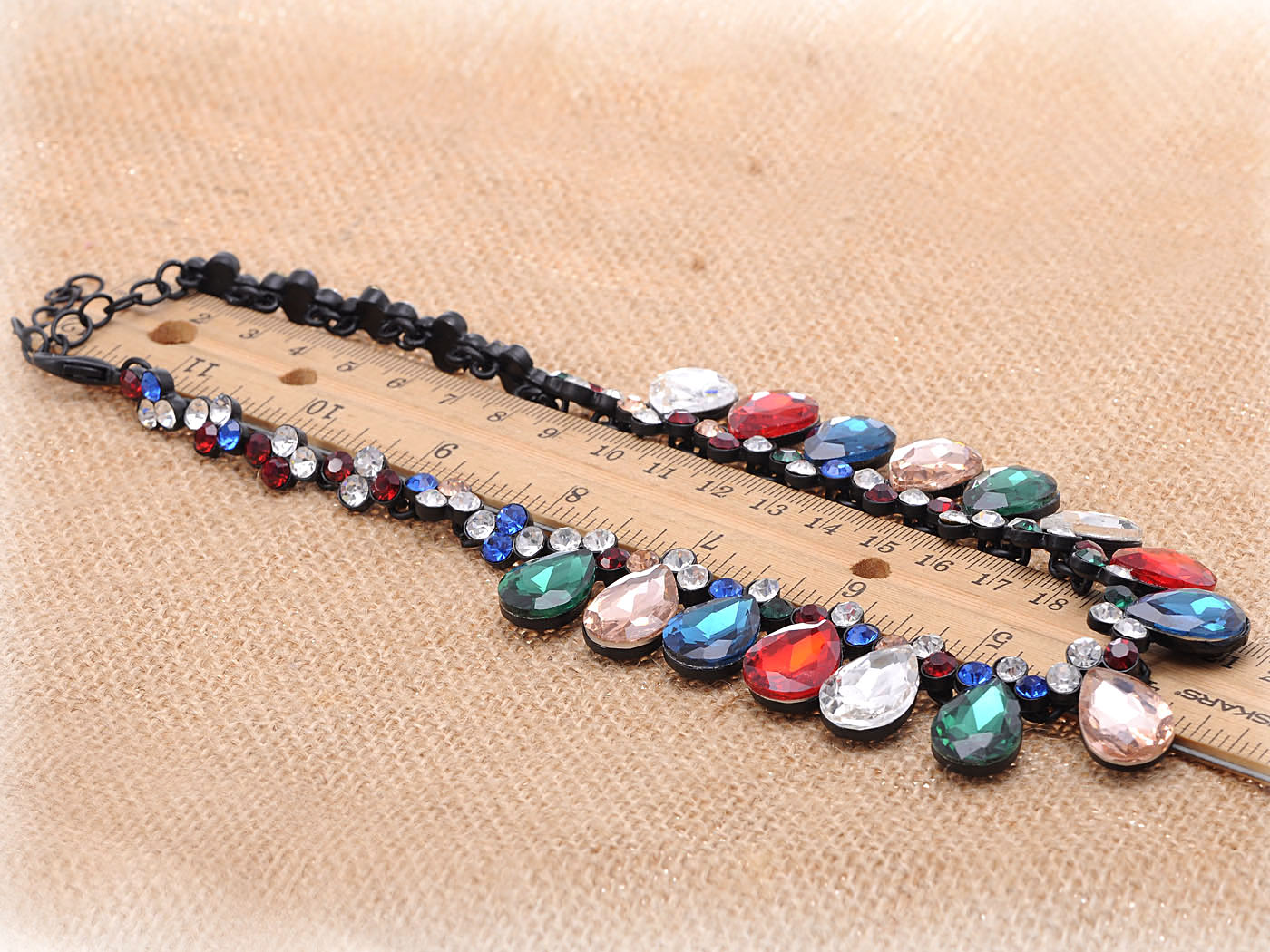 Festive Multicolor Gem Teardrop Black Chain Necklace