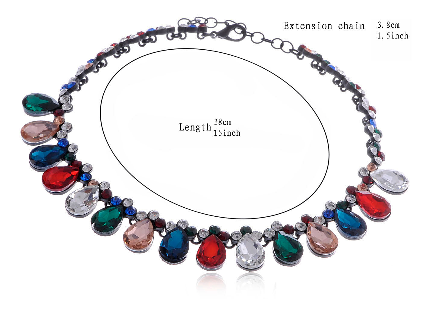 Festive Multicolor Gem Teardrop Black Chain Necklace - ALILANG.COM