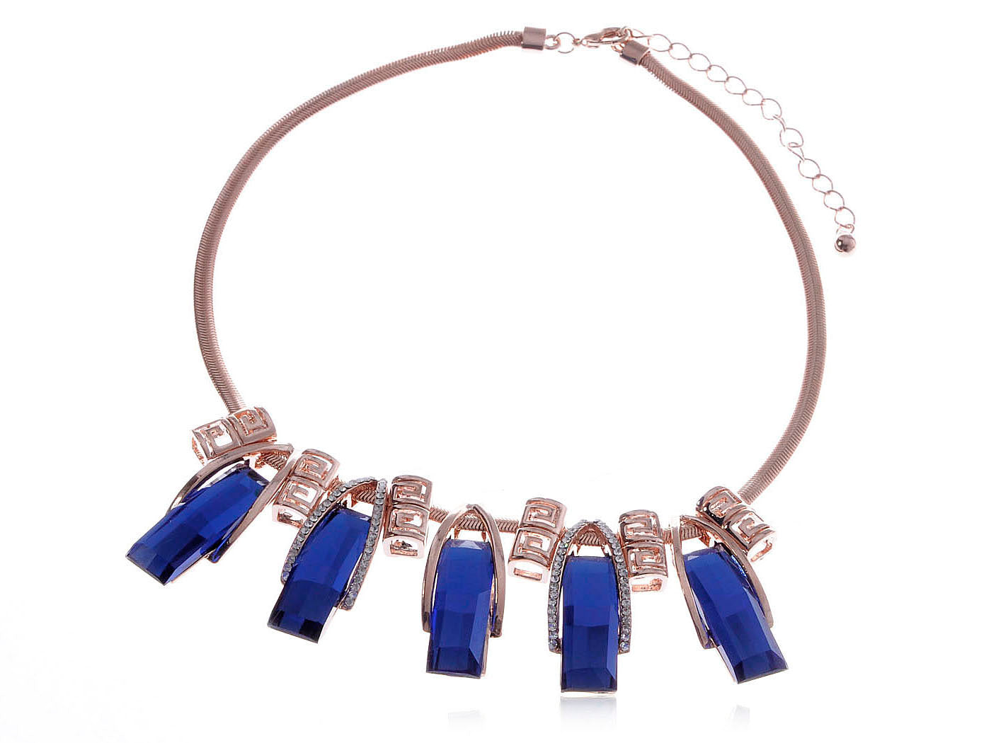 Rose Dark Blue Elements Dangle Necklace