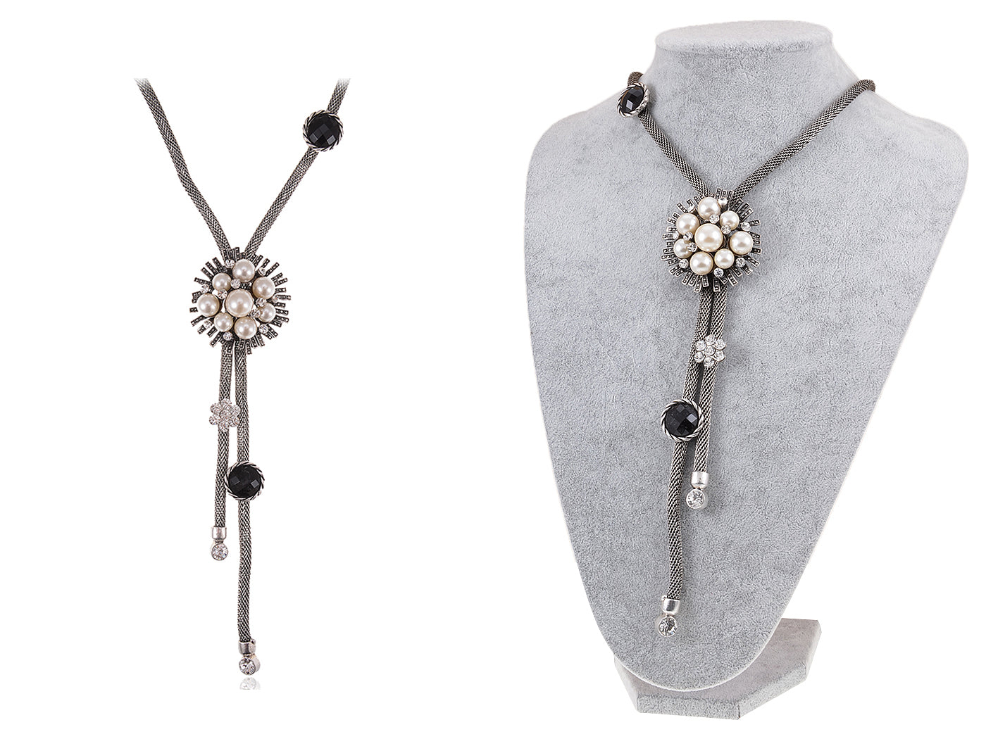 Pearl Wired Chain Flower Necklace