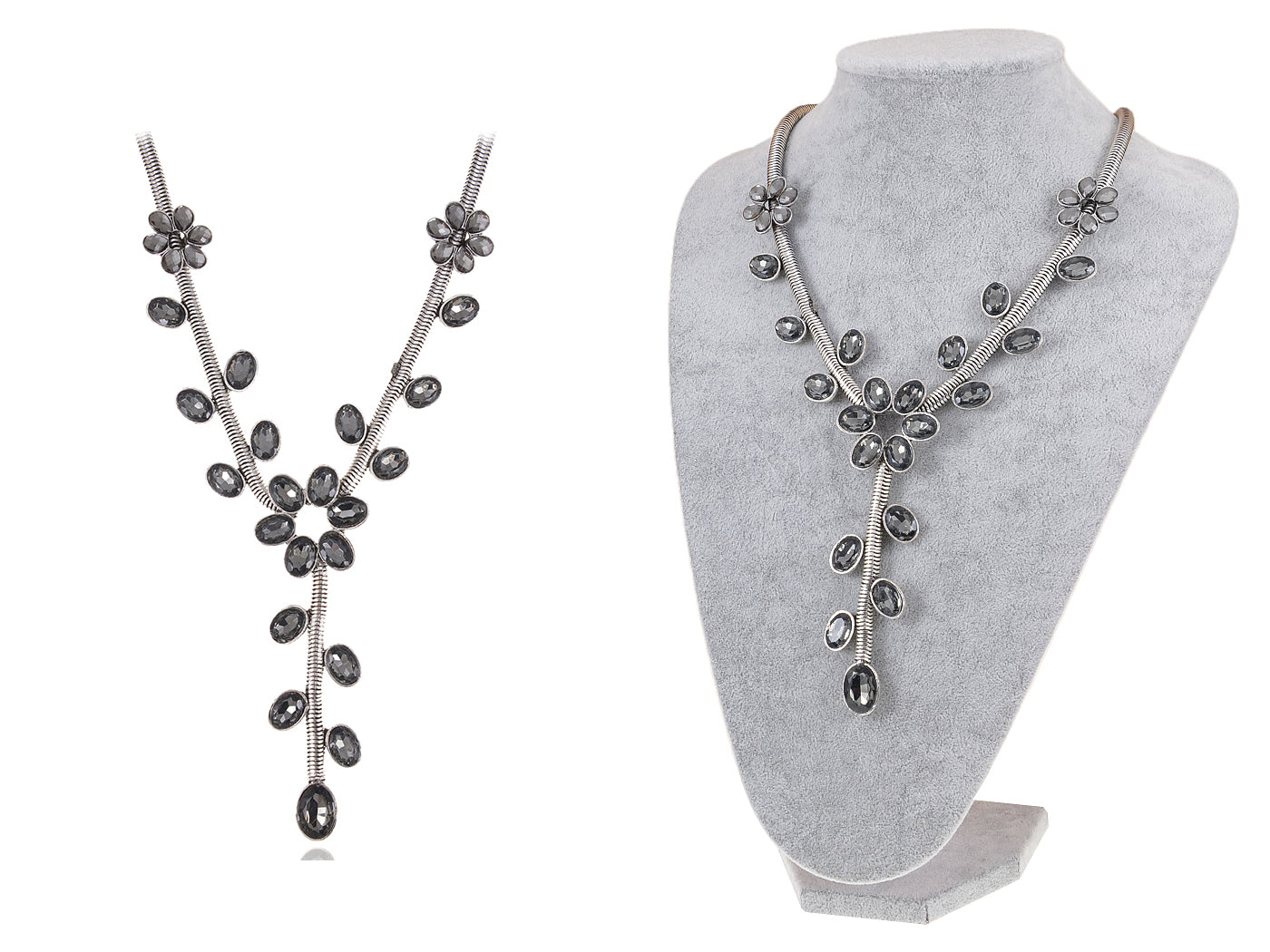 Grey Floral Leaves Vine Dangle Flower Necklace