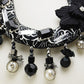 Beautiful Jet Black Dangling Pearl Net Cover Beaded Floral Flower Necklace