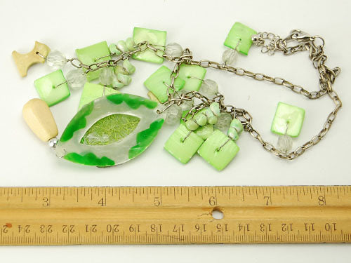 Artsy Lime Neon Green Shell Bits Parts Chain Dangle Necklace