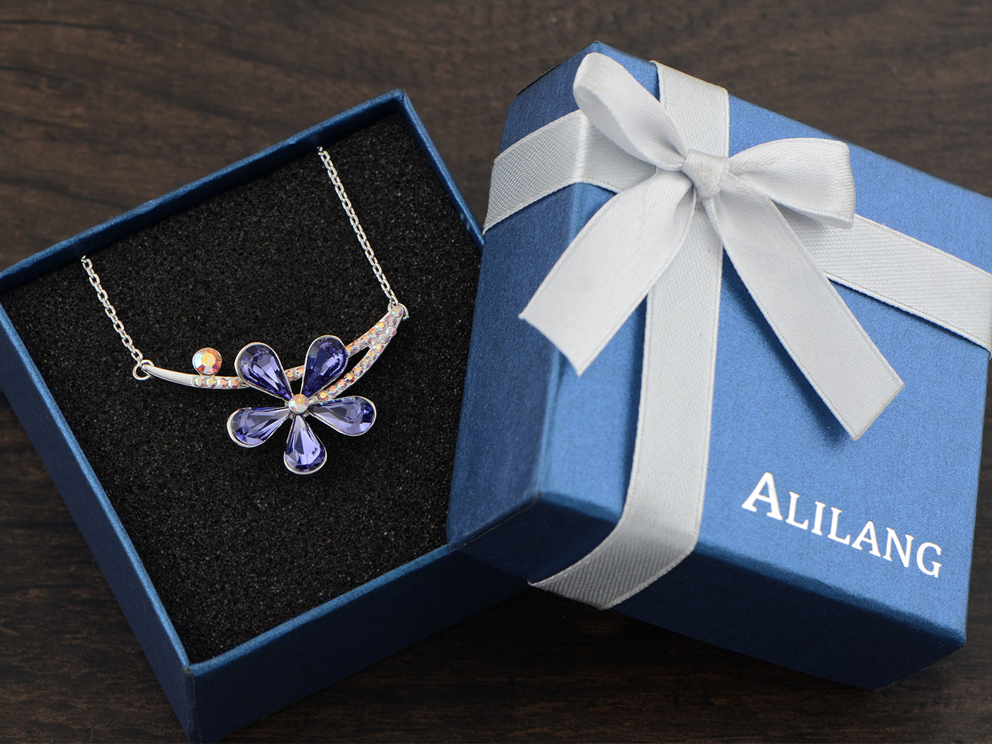 Swarovski Crystal Amethyst Colored Floral Flower Pendant Necklace