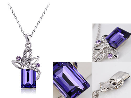 Amethyst Purple Box Present Gift Pendant Necklace