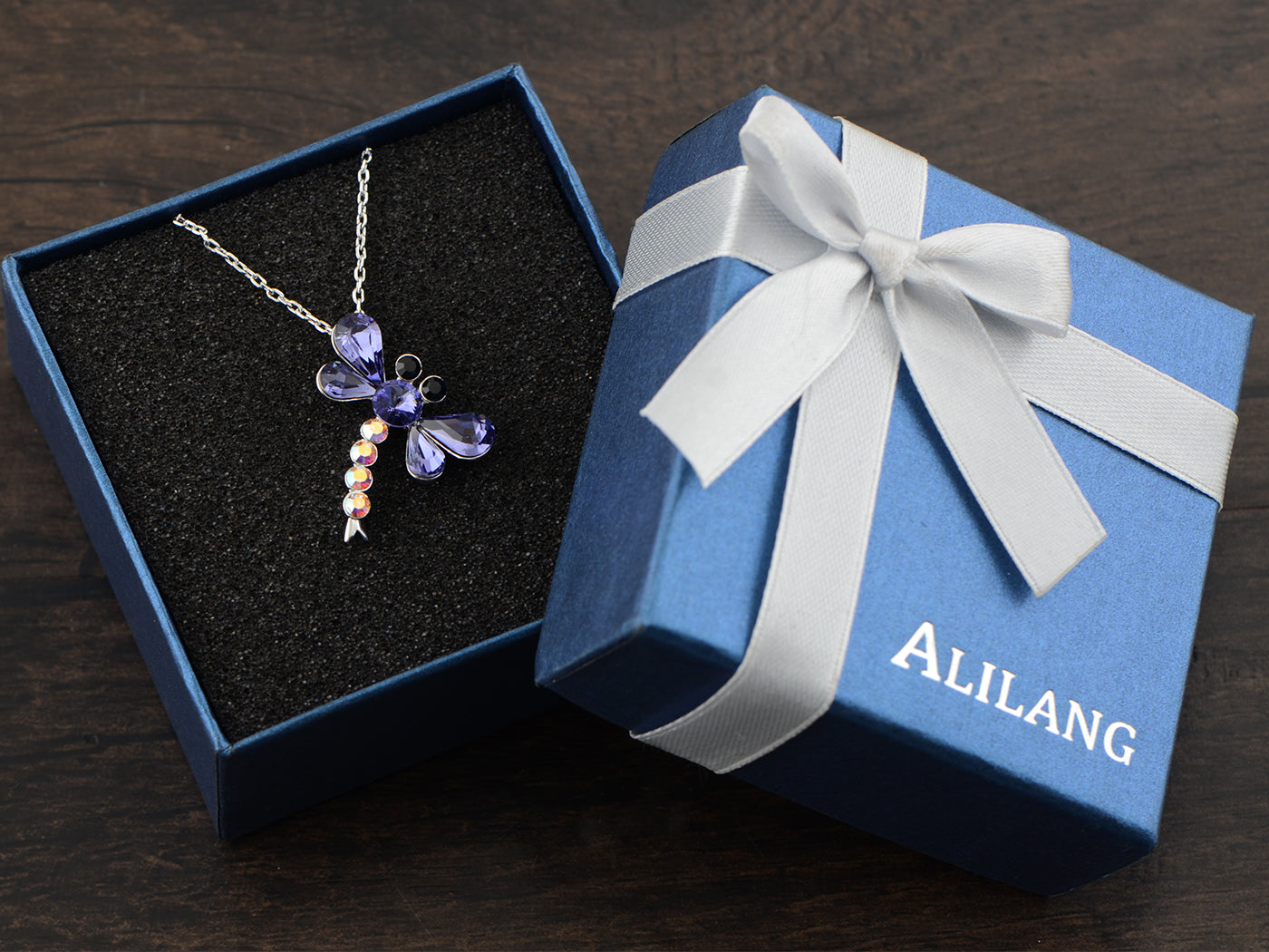 Swarovski Crystal Amethyst Purple Ab Cartoon Dragonfly Bug Pendant Necklace