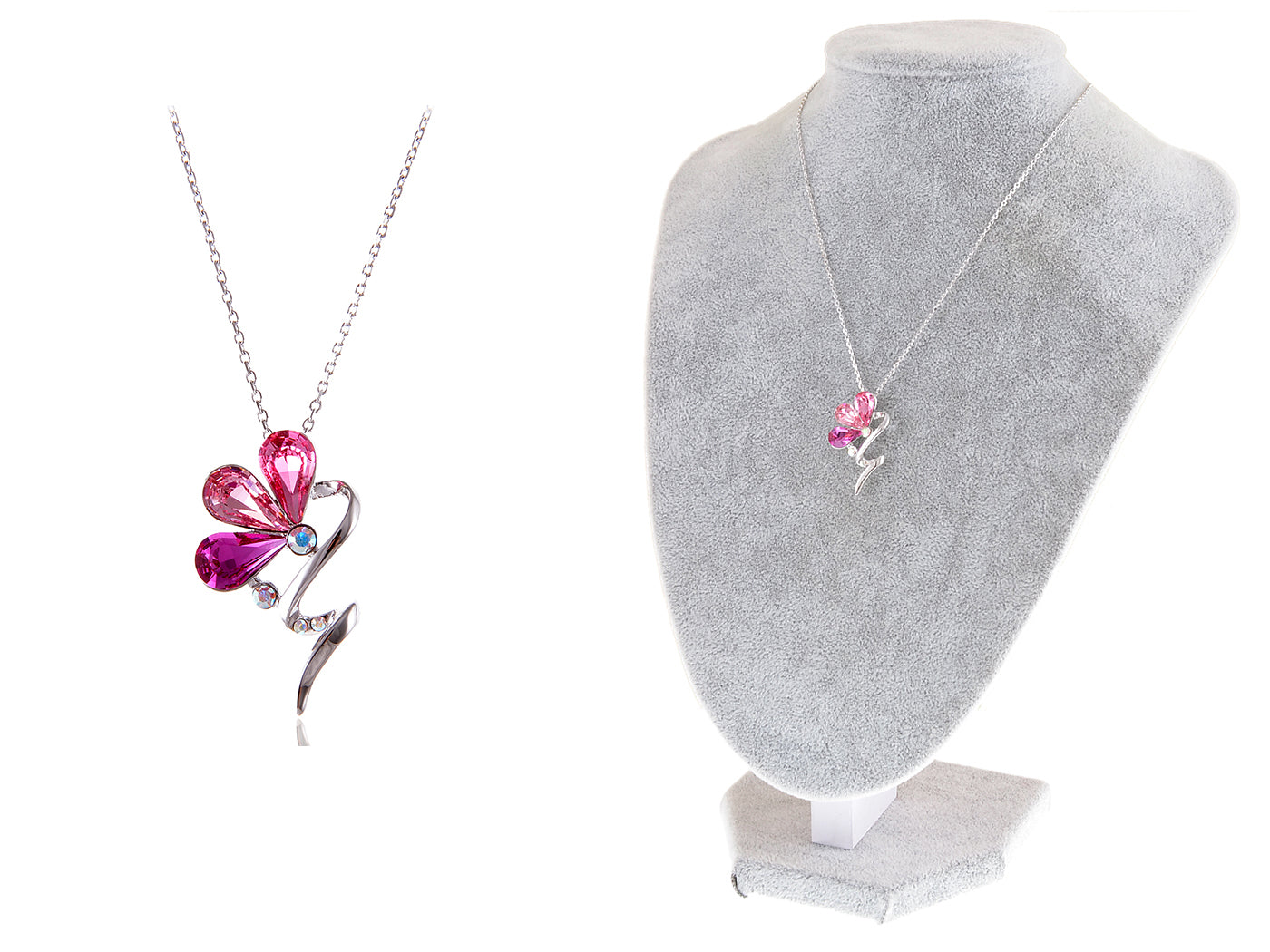 Swarovski Crystal Rose Fuchsia Ab Abstract Flower Pendant Necklace