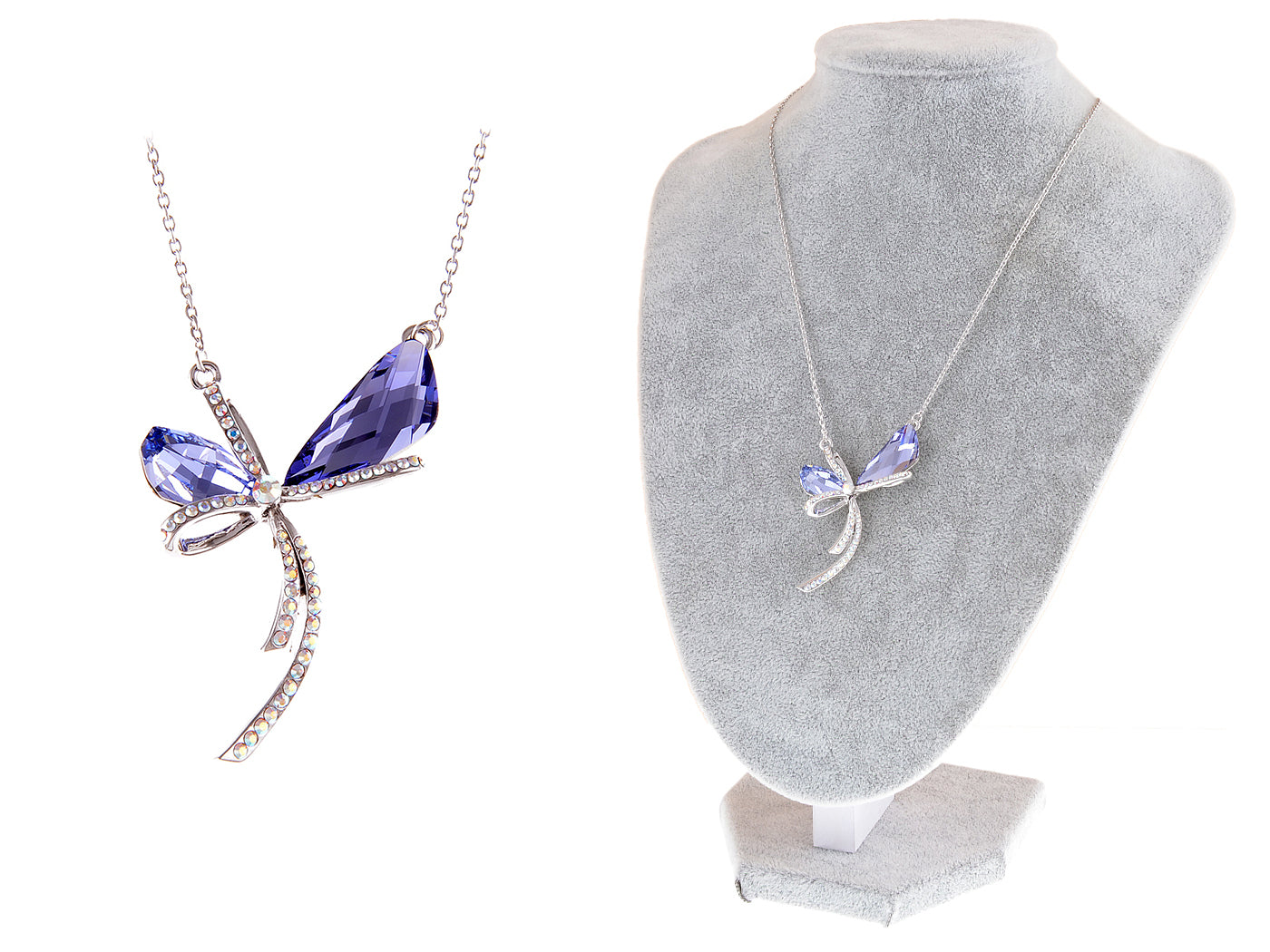 Tanzanite Ab Ribbon Bow Tie Bow Pendant Necklace