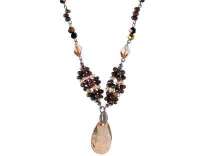 Topaz Pearl Bead Link Brown Drop Amulet Pendant Necklace