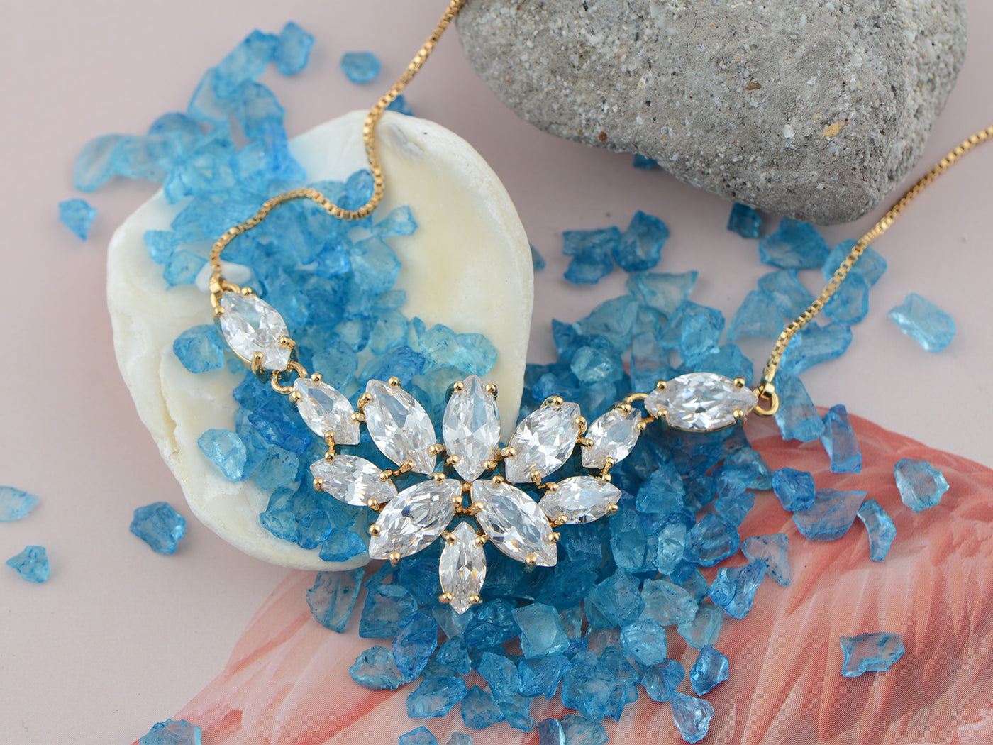 Swarovski Crystal Petite Futuristic Abstract Art Rectangle Necklace