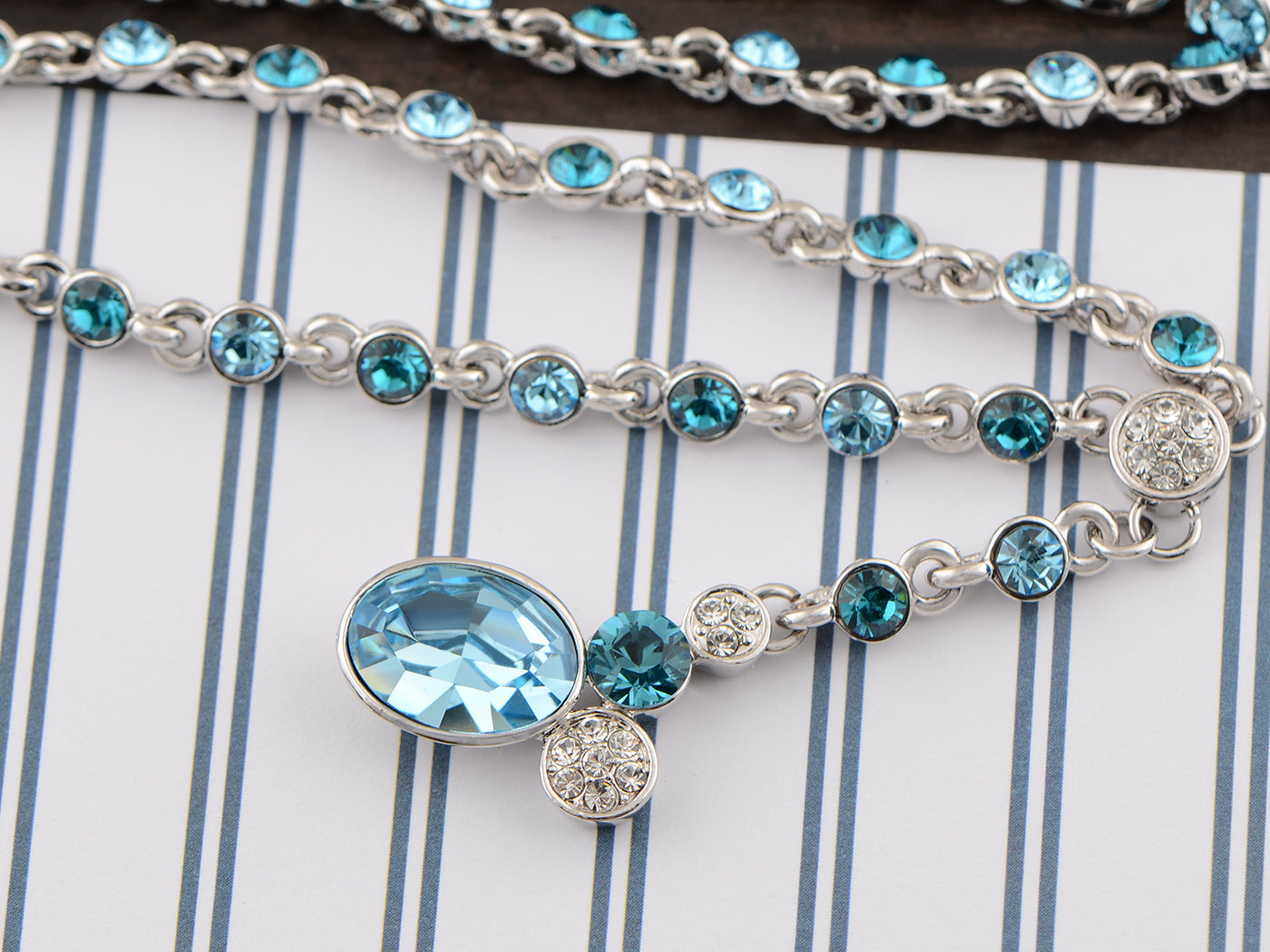 Swarovski Crystal Sapphire Blue Dangle Drop Chain Scarf Jewelry Necklace
