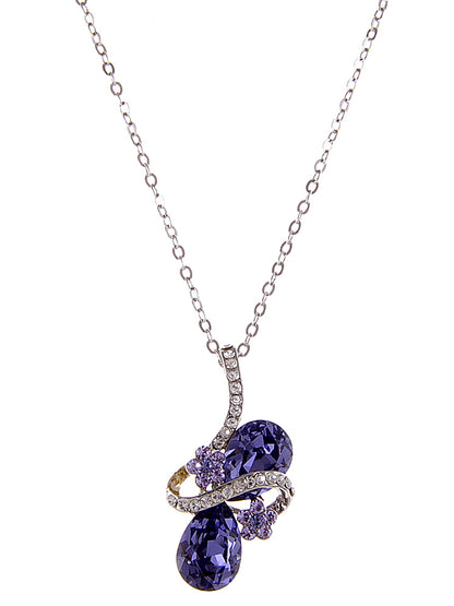 Swarovski Crystal Lavender Purple Ribbon Flower Tear Drop Art Pendant Necklace