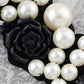 Princess Chiffon Dot Pearl Black Resin Rose Long V Bib Necklace