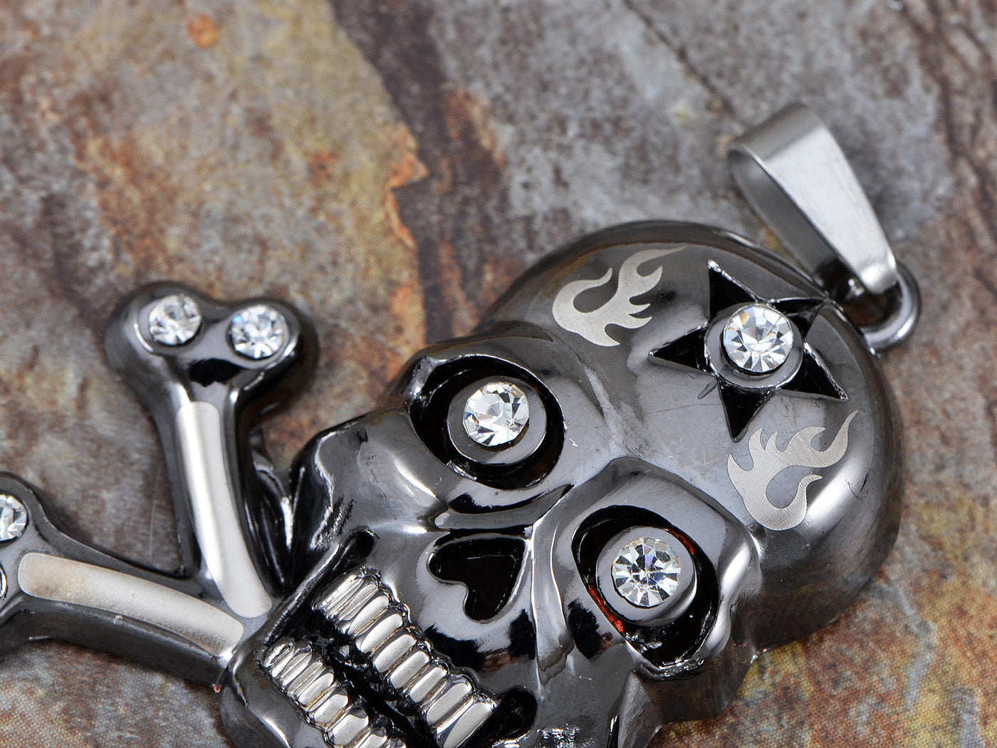 Stainless Steel Gun Cross Bones Skull Necklace Pendant