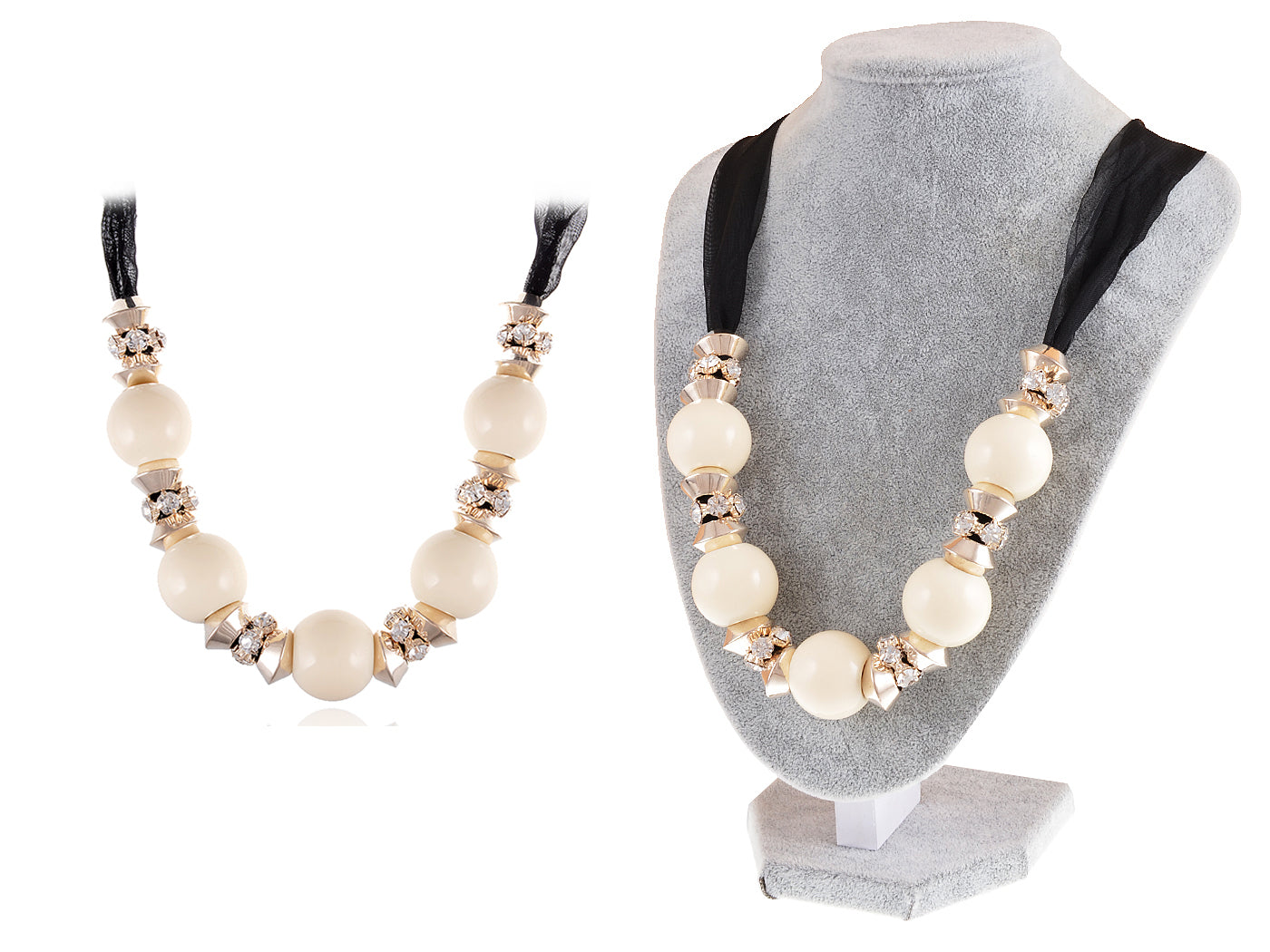 Classic Black Chiffon Bead Ribbon Necklace Choker