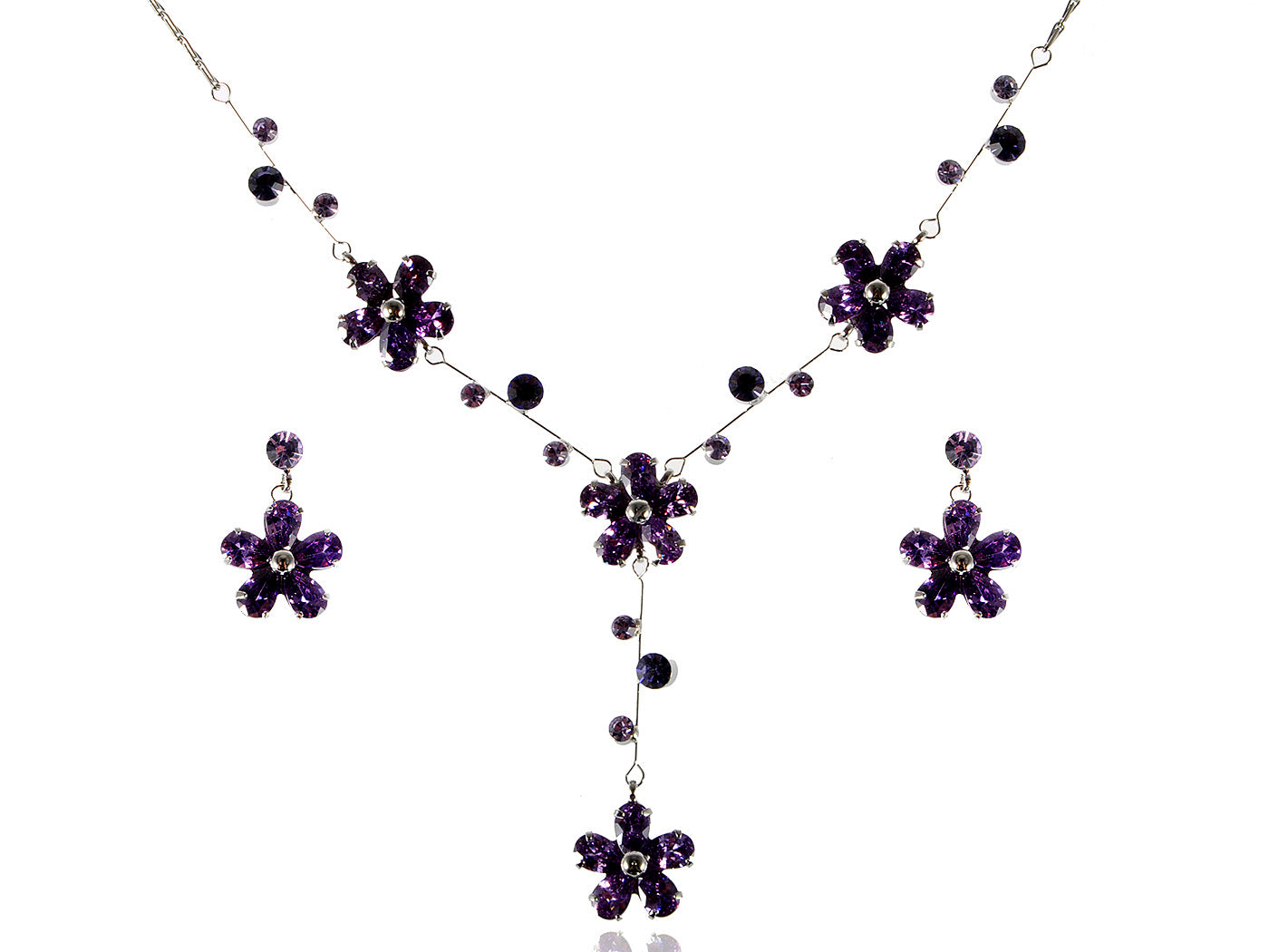Purple Daisy Girl Princess Flower Earring Necklace Jewelry Set