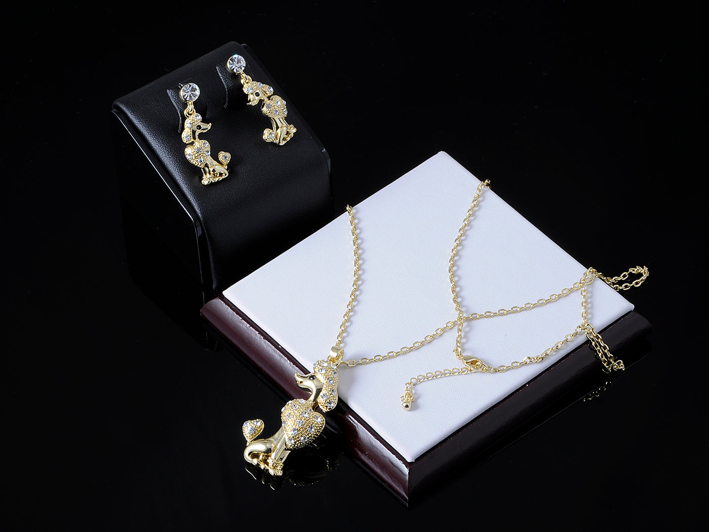 Swarovski Crystal Poodle Show Dog Clr Earring Necklace Set