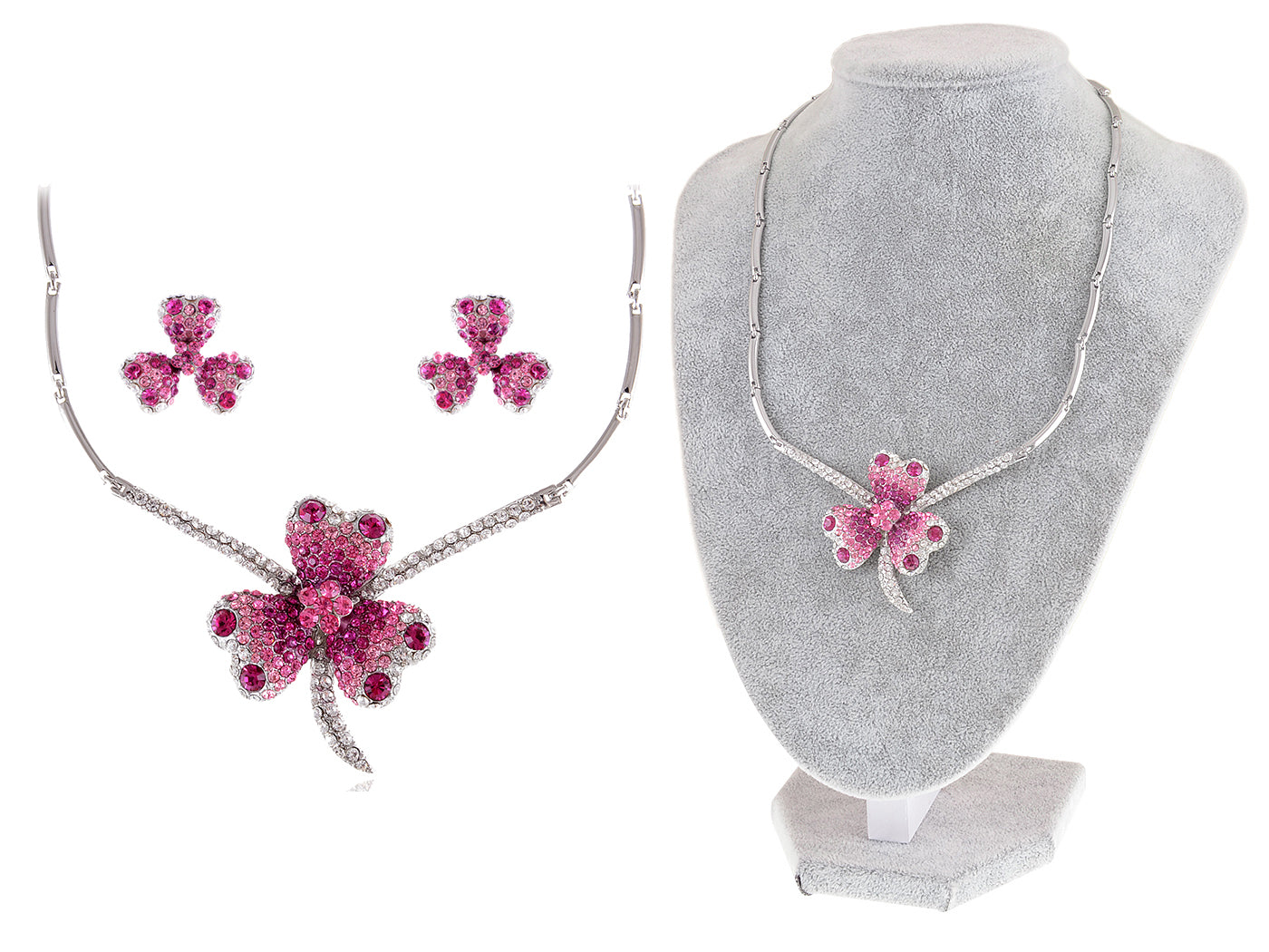 Swarovski Crystal Lucky Blue Green Irish Clover Earring Necklace Set - ALILANG.COM