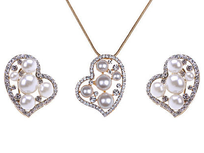 Pearl Lopsided Anniversary Heart Necklace Earring Set