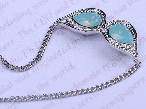 Swarovski Crystal Masquerade Alien Sunglasses Blue Opal Necklace