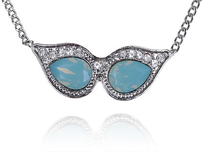 Swarovski Crystal Masquerade Alien Sunglasses Blue Opal Necklace