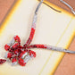 Swarovski Crystal Ruby Garnet Red Christmas Bow Ribbon Tie Necklace Earring Set