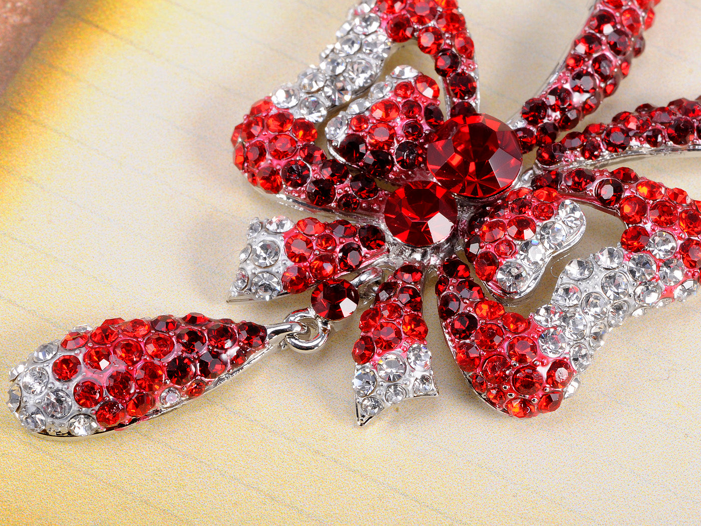 Swarovski Crystal Ruby Garnet Red Christmas Bow Ribbon Tie Necklace Earring Set