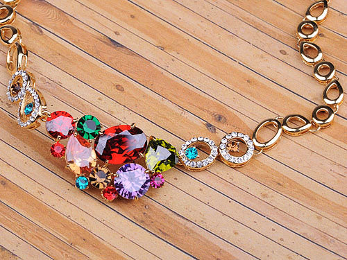 Multicolored Colorful Bib Necklace Stud Earrings Set