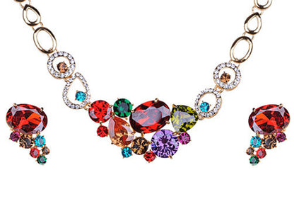 Multicolored Colorful Bib Necklace Stud Earrings Set