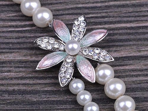 Triple Strand Bridal Winter White Daisy Pearl Necklace