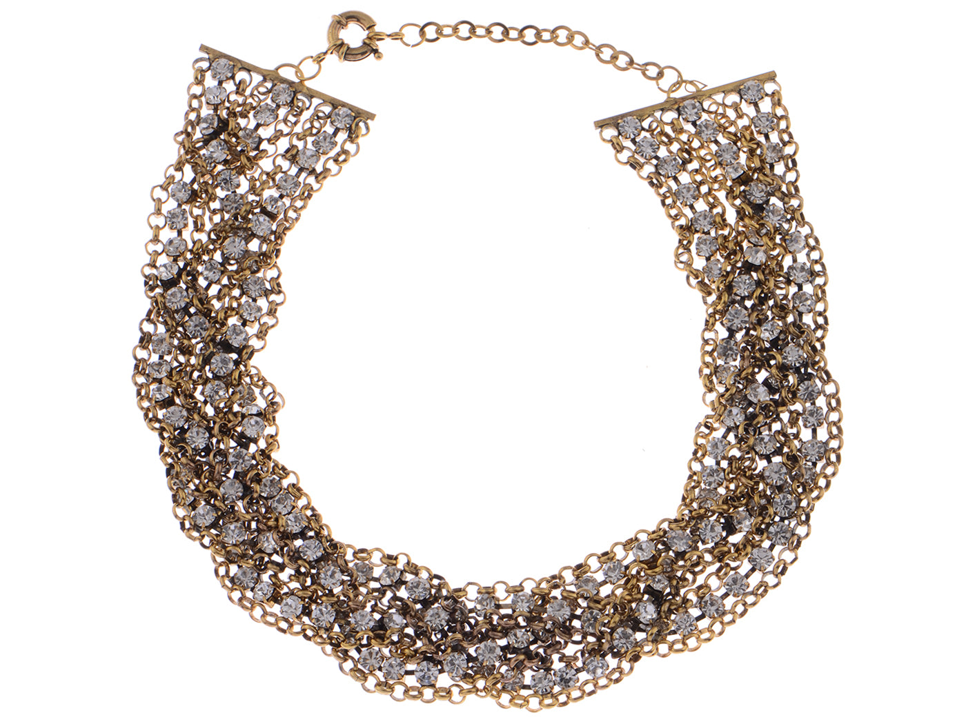 Chain Link Crystal Rhinestone Cascade Multi Strand Necklace