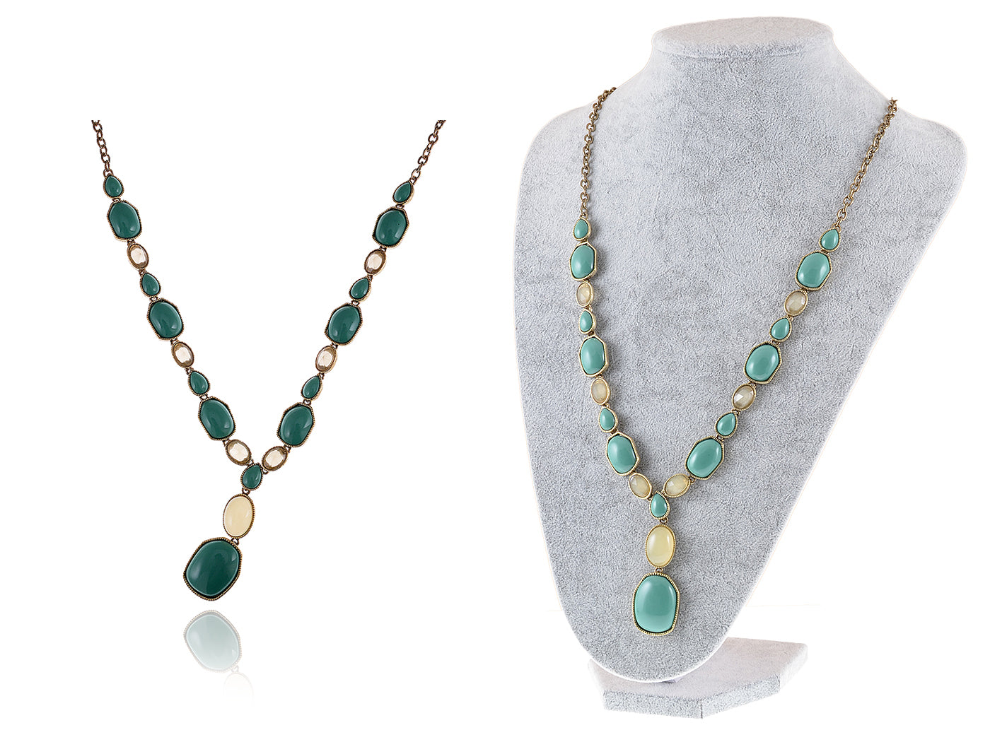 Antique Design Turquoise Opal Color Bead Strand Amulet Long Dress Trend Necklace