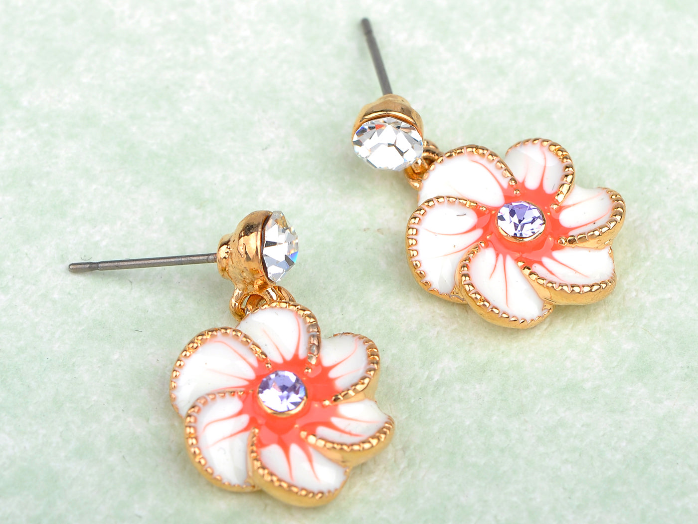 Tropical Gold Element Enamel Flower Earring Necklace Set