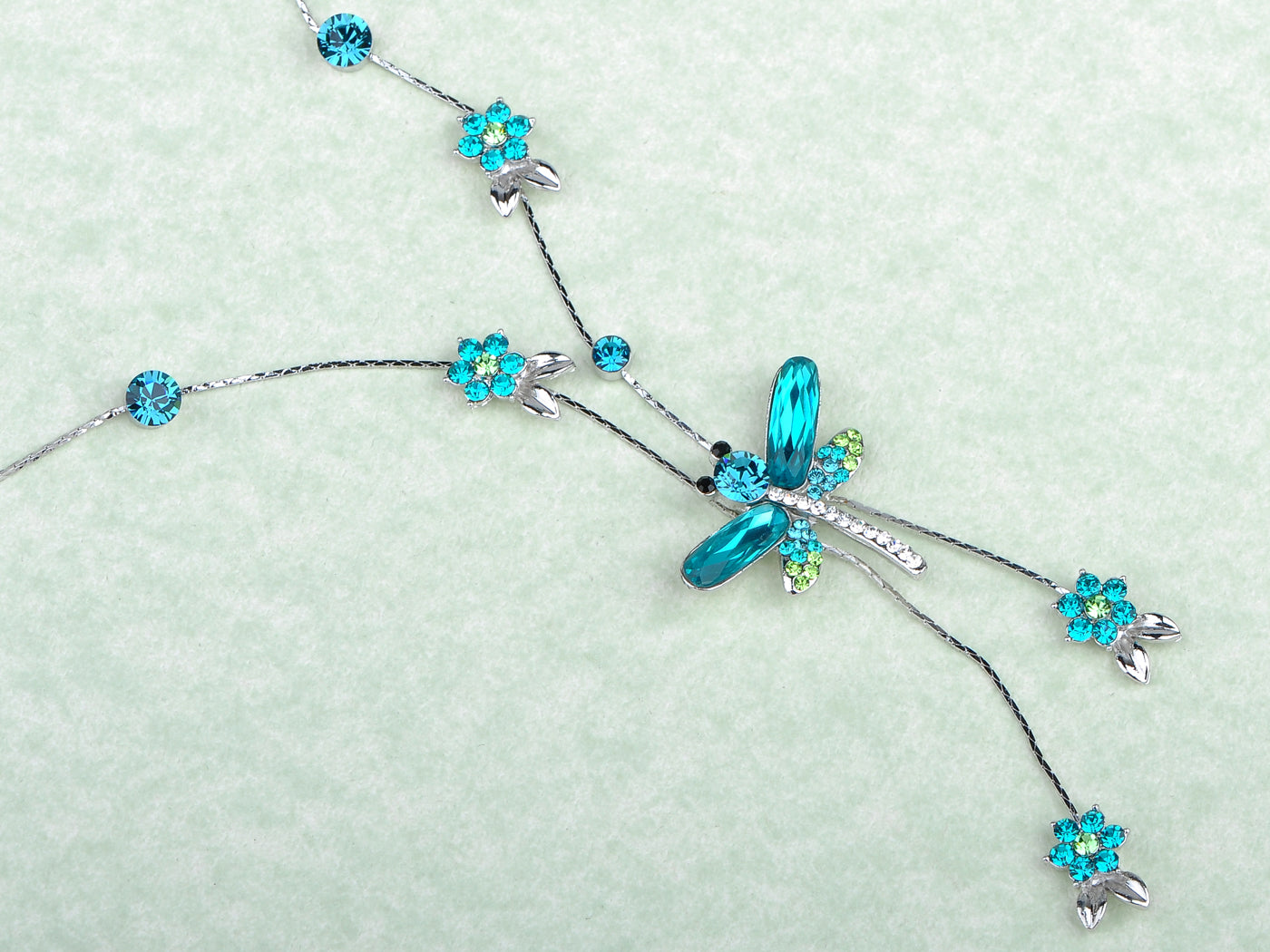 Blue Zircon Element Floral Dragonfly Earring Necklace Set