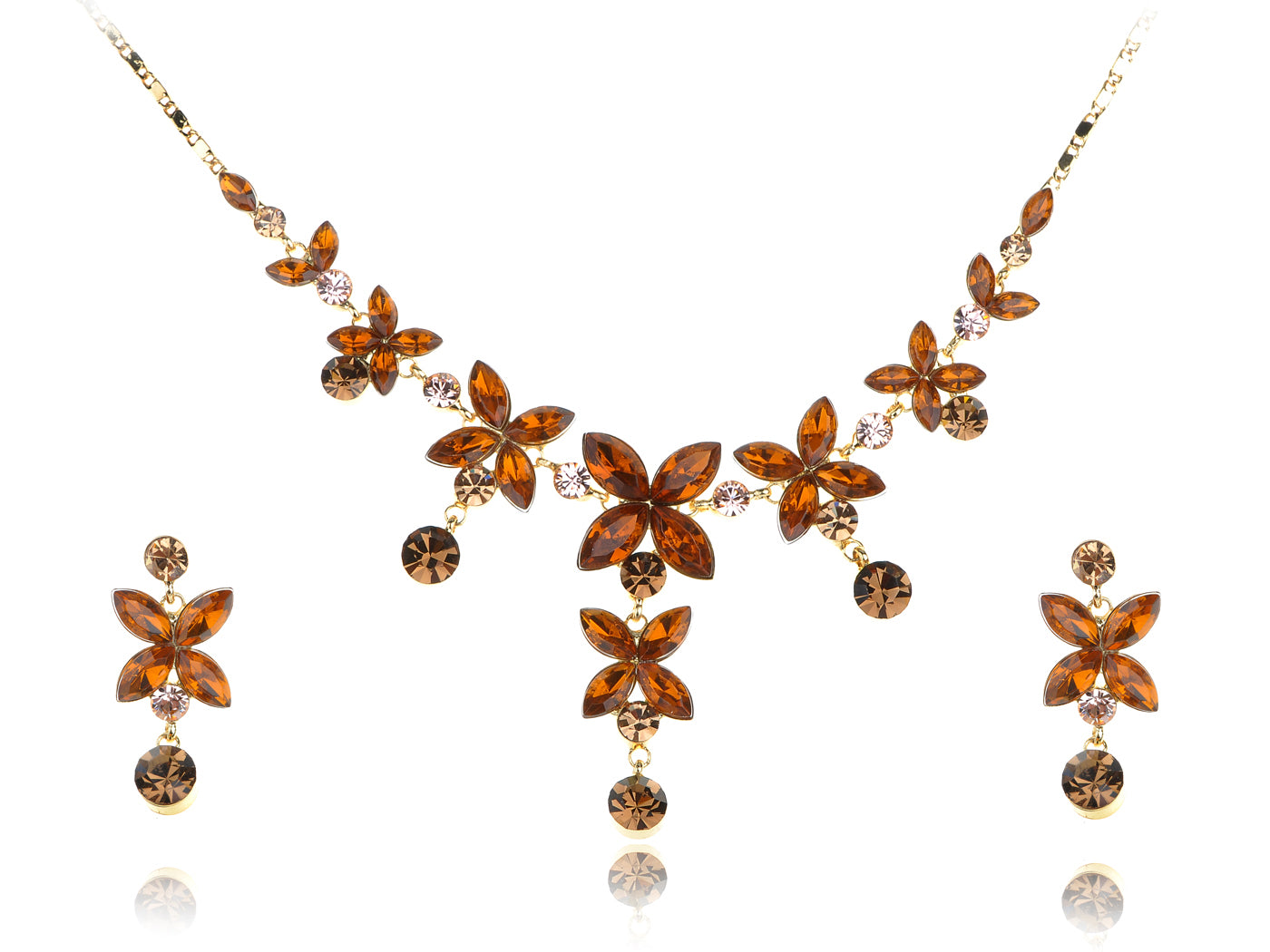 Swarovski Crystal Gold Topaz Colored Flower Necklace Earrings Set