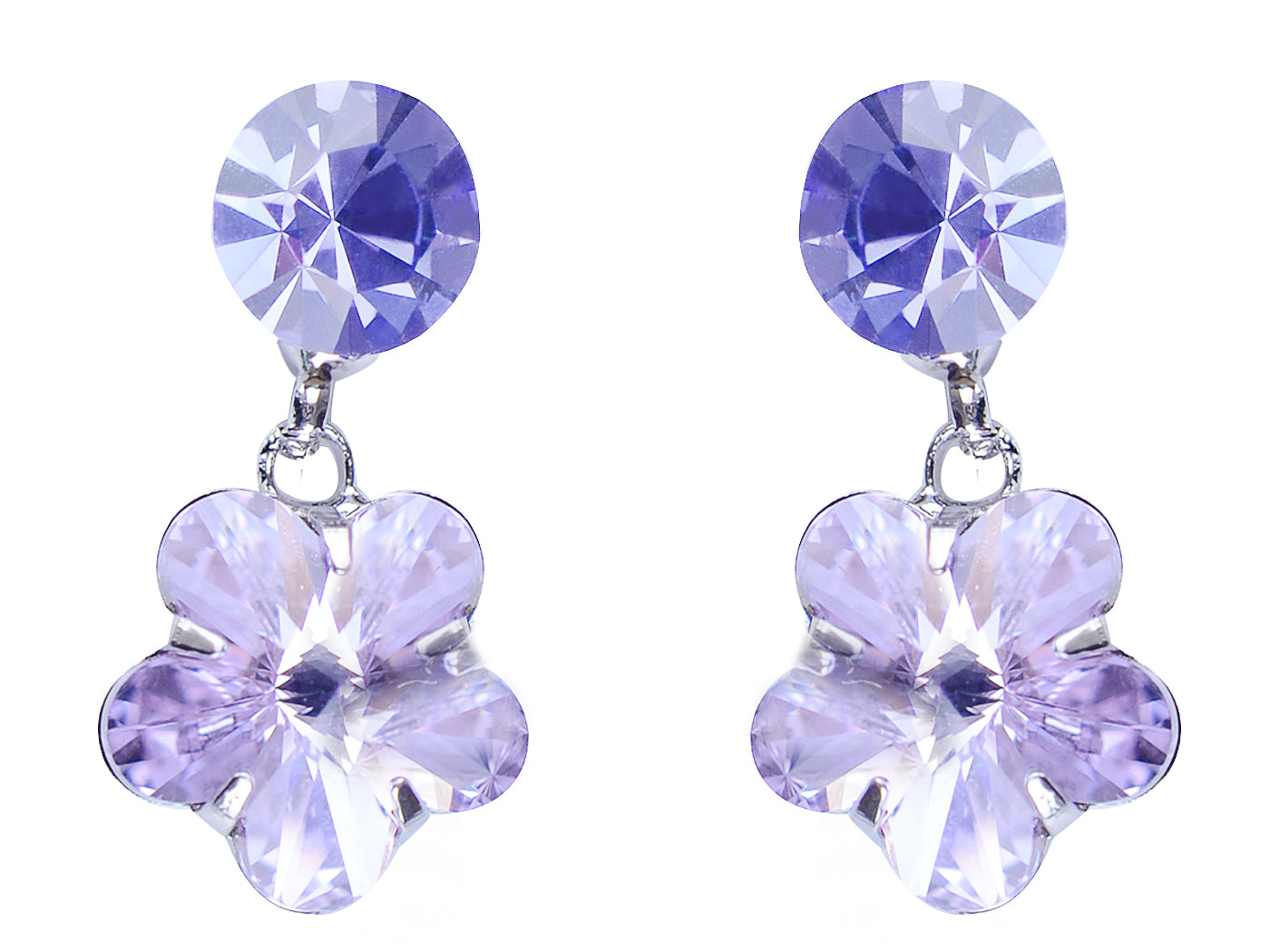Swarovski Crystal Purple Hibiscus Flower Drop Earring Necklace Statement Jewelry Set