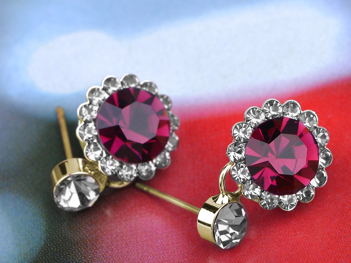 Swarovski Crystal Rose Red Silver Multi Flower Heart Necklace Earring Set