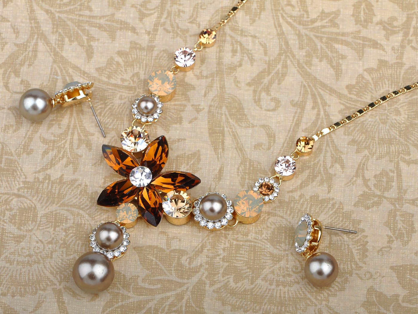 Topaz Element Pearlescent Floral Earring Necklace Set