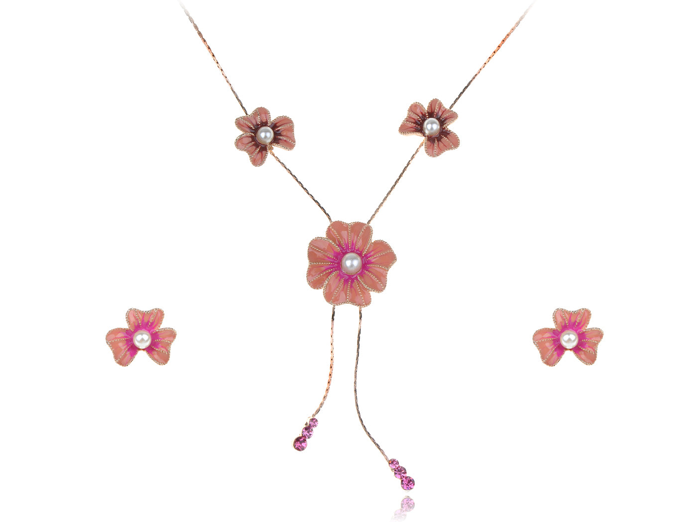 Swarovski Crystal Simply Pink Element Enamel Daisy Earring Necklace Set