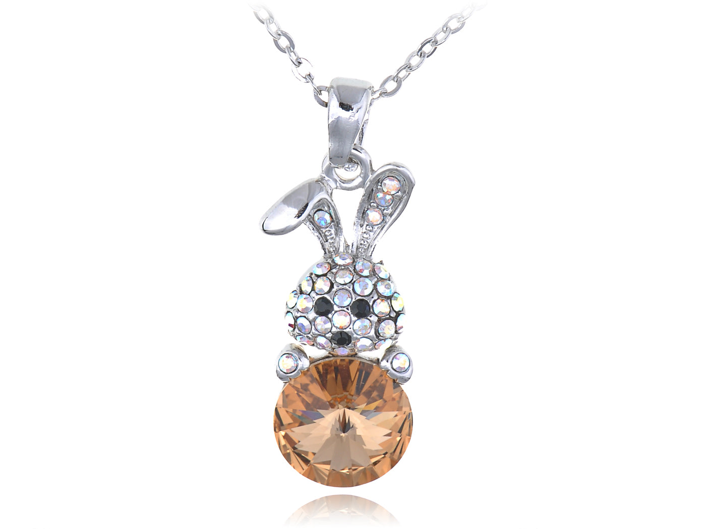 Swarovski Crystal Curious Animal Bunny Rabbit With Rose Or Topaz Easter Egg Pendant Necklace