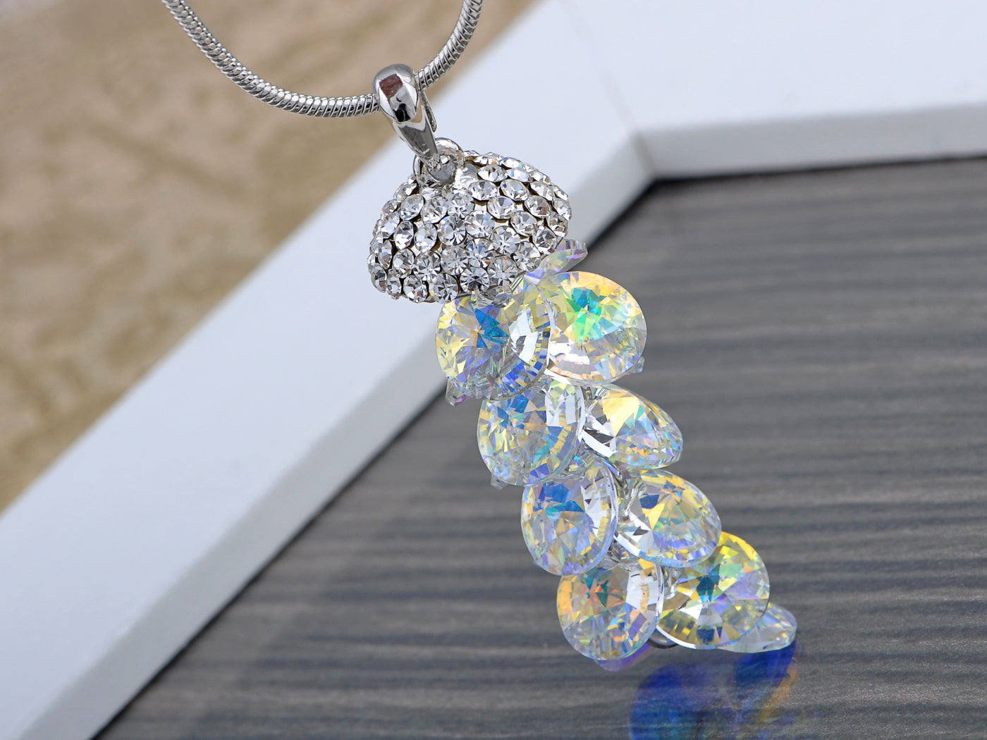 Swarovski Crystal Iridescent Gemss Dangle Pendant Necklace