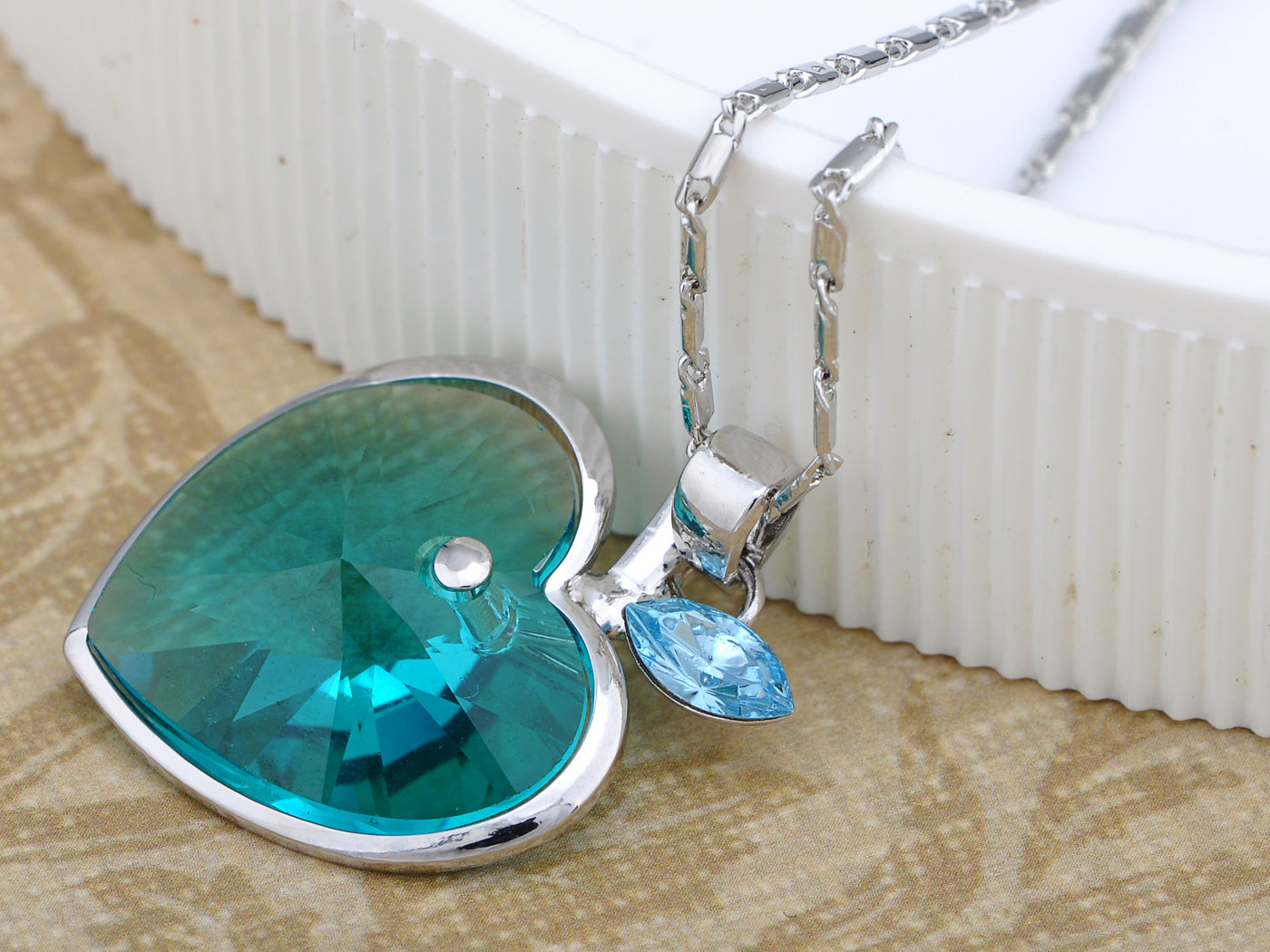 Blue Swarovski Crystal Apple & Heart Pendant Necklace