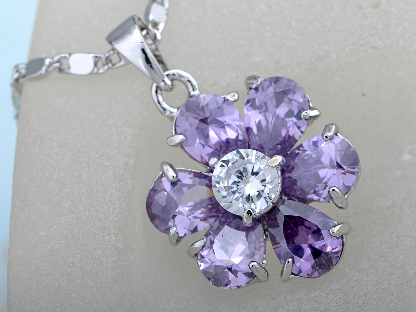 Swarovski Crystal Tanzanite Light Purple Rounded Petal Thorn Element Necklace