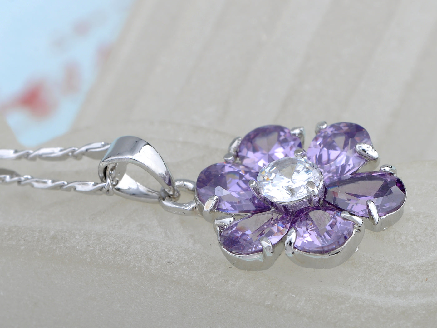Swarovski Crystal Tanzanite Light Purple Rounded Petal Thorn Element Necklace