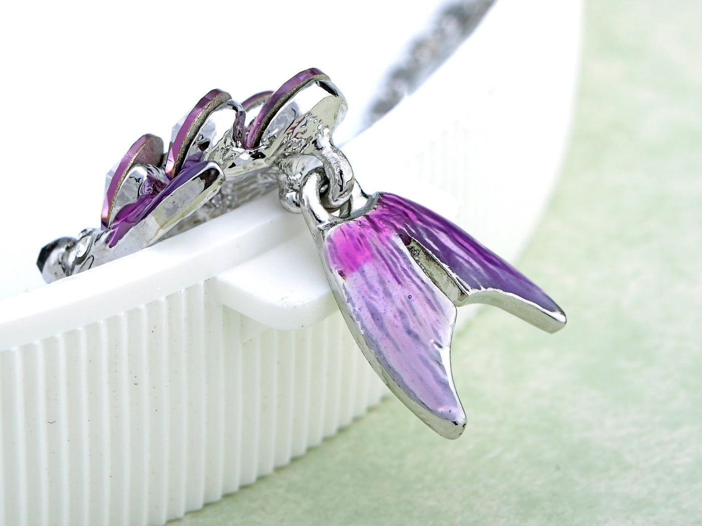 Swarovski Crystal Light Lavender Dangle Hooked Questioning Fish Element Necklace