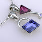 Swarovski Crystal Sapphire Lock Amethyst Key Pair Safeguard Element Necklace