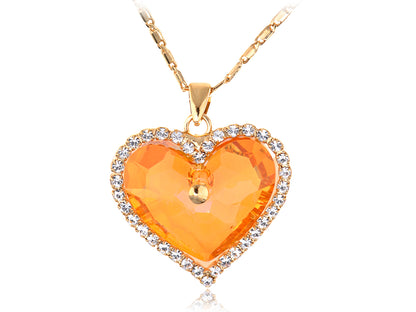 Swarovski Crystal Fire Opal Heart Filled Vintage Studded Element Necklace