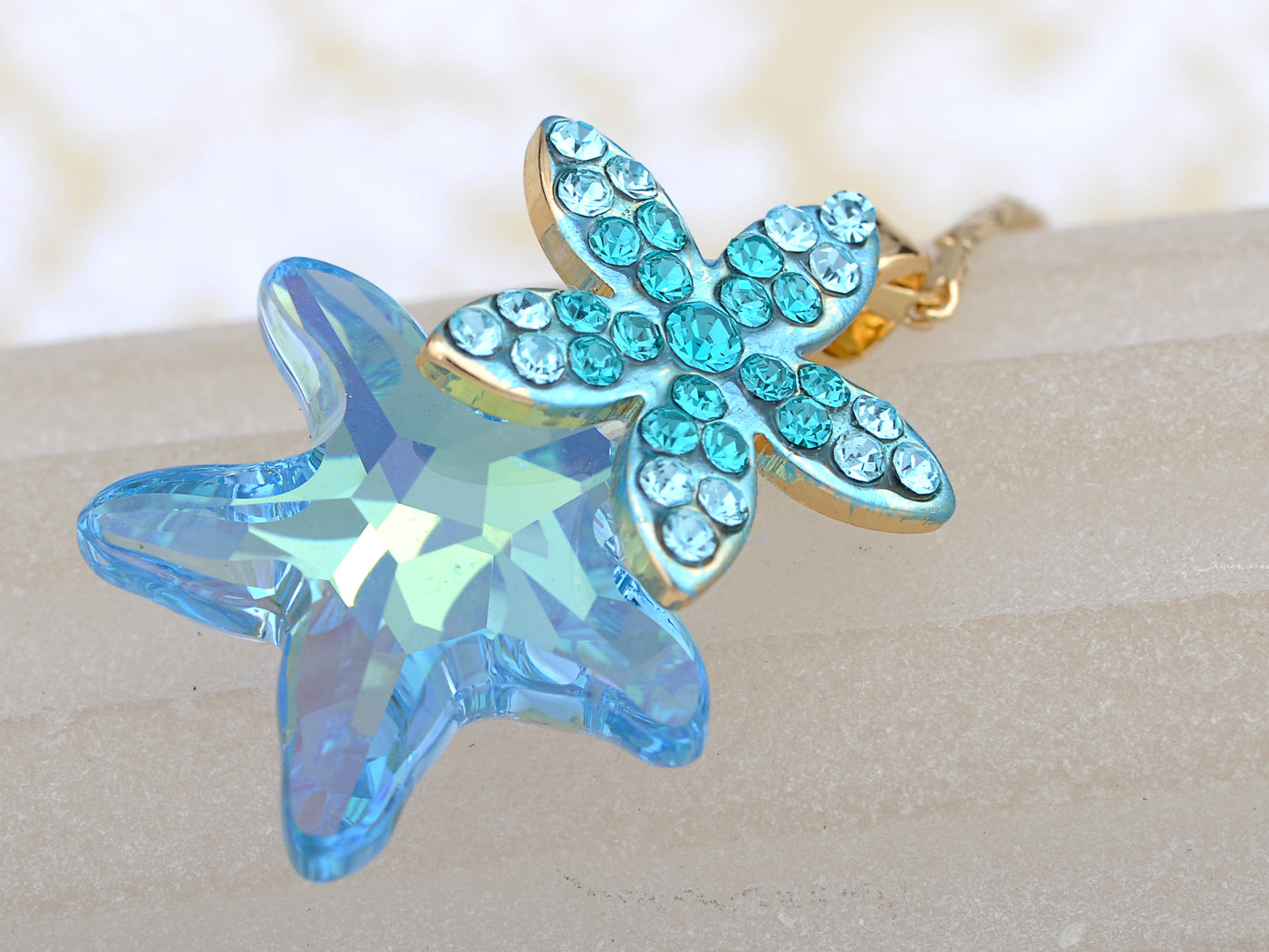 Swarovski Crystal Aquamarine Light Sapphire Shedding Starfish Element Necklace