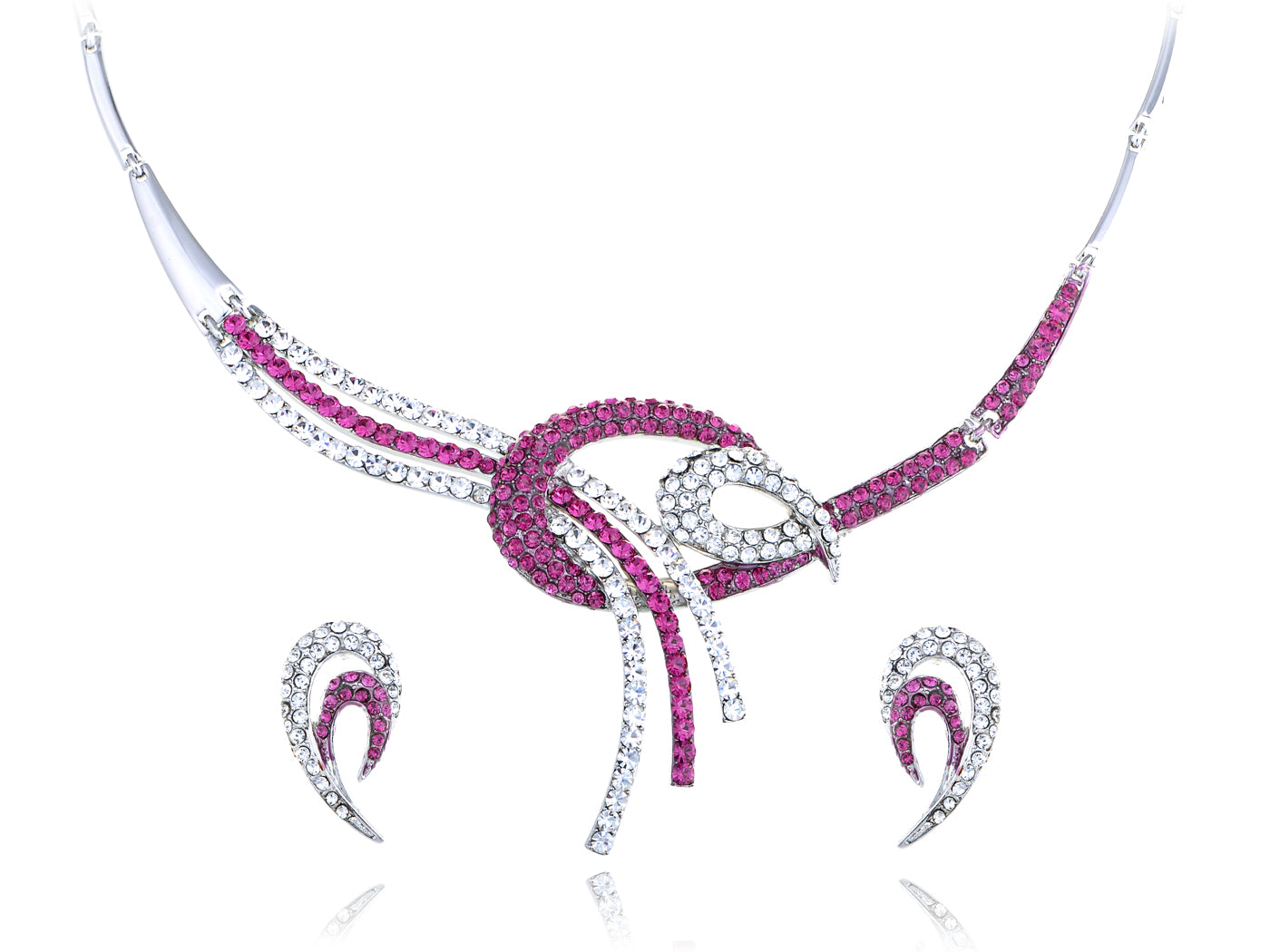 Swarovski Crystal Fuchsia Organic Artistic Lines Element Earring Necklace Set