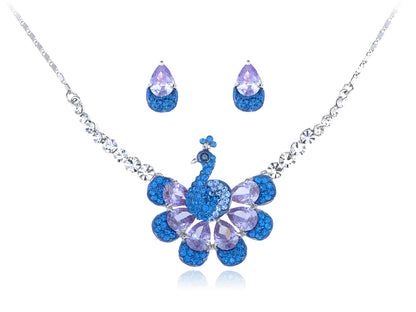 Swarovski Crystal Sapphire Purple Attentive Peacock Element Earring Necklace Set